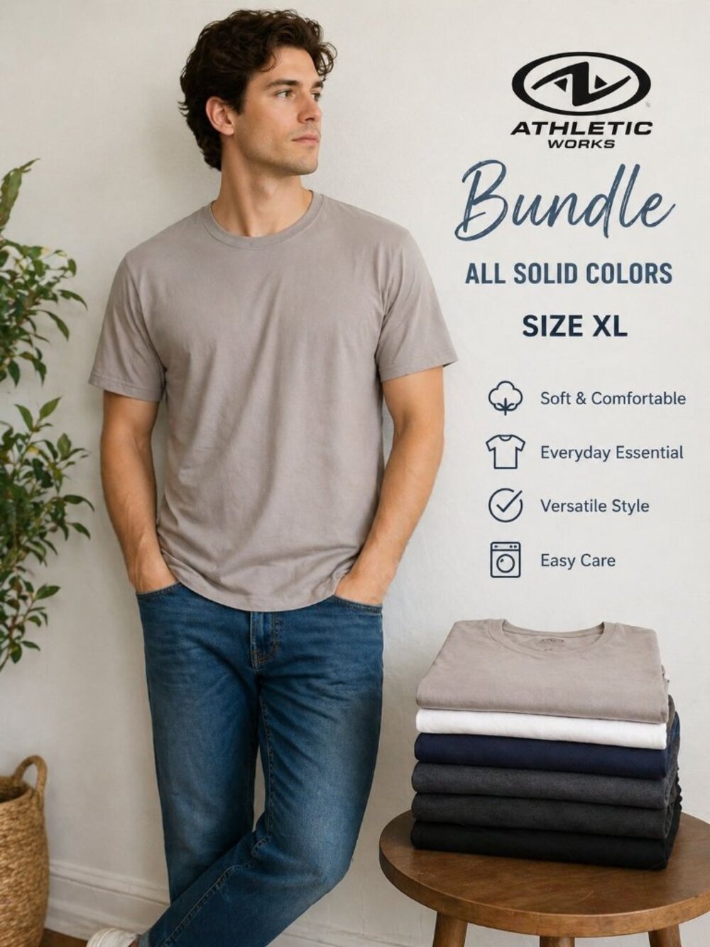 Athletic Works Gildan Bundle of 13 Solid Color T-shirt Size XL/XXL Casual Work